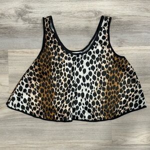 Vintage Alan R. Crop Top Tank Leopard Print Oversized Satin USA Made Size L